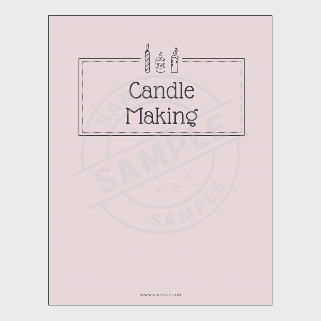 video of planner titled 'Candle Making' on a light pink background with decorative elements.