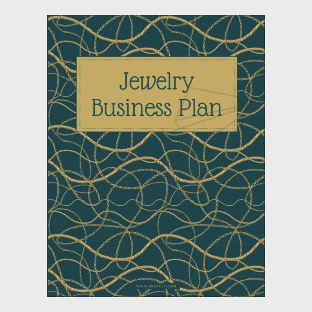 video of Jewelry Business Plan book with gold patterns on a blue background