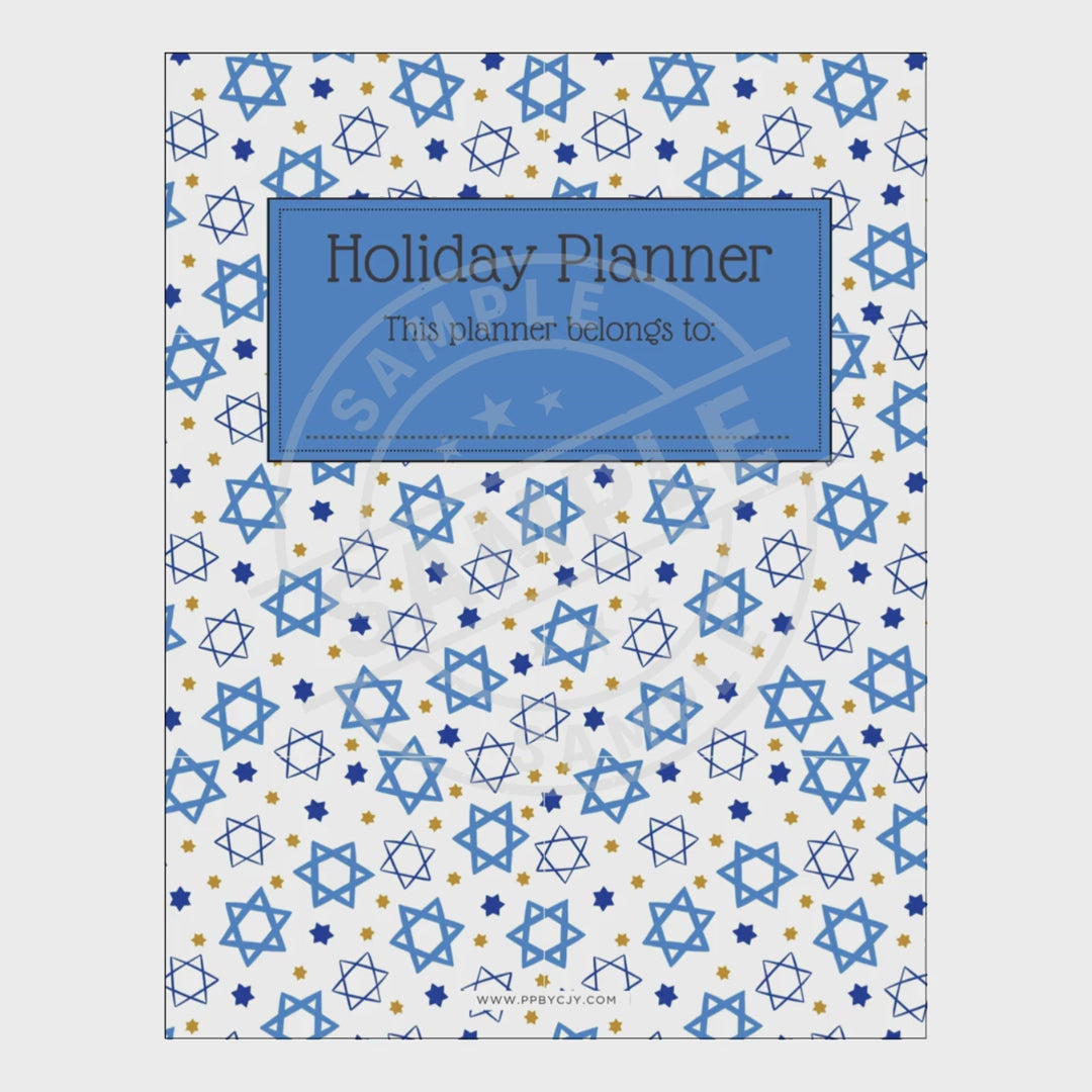Holiday planner with blue star pattern on a white background