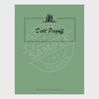 video for Collection of debt management worksheets with a green cover on a white background