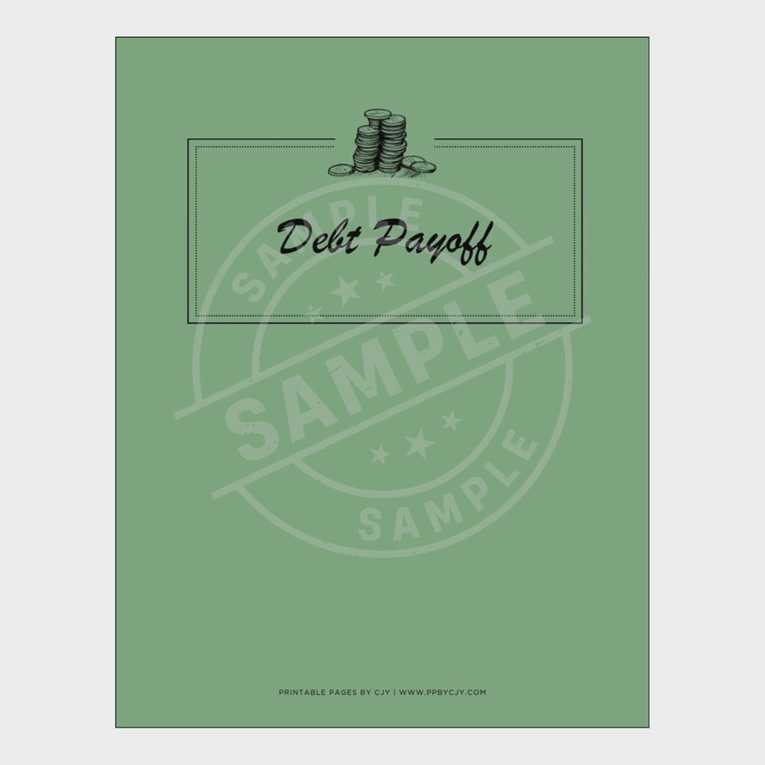 video for Collection of debt management worksheets with a green cover on a white background