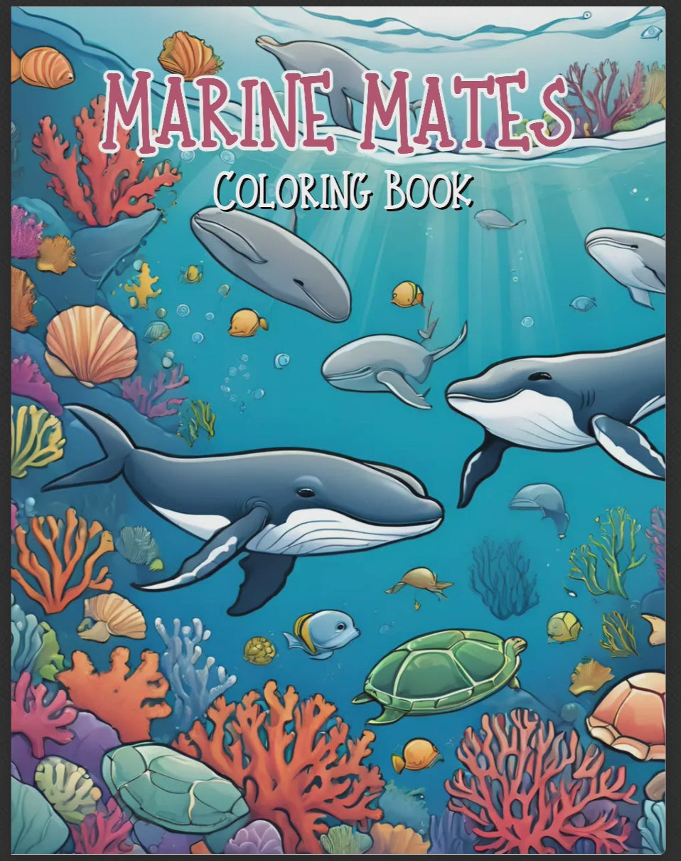 Marine Mates 50 Printable Coloring Pages featuring ocean animals like dolphins, sharks, and sea turtles, perfect for marine life lovers and coloring enthusiasts.

