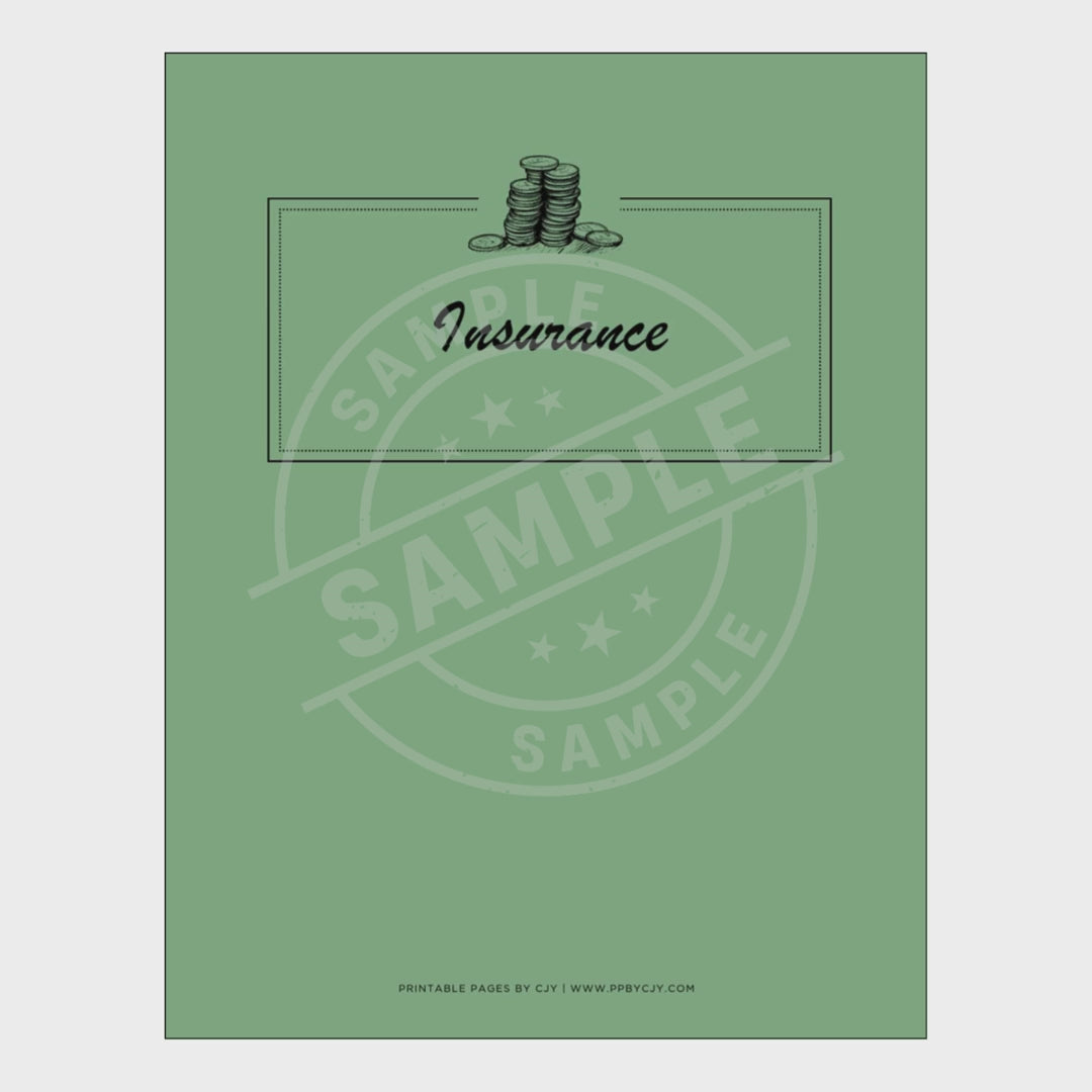 video for Set of insurance tracking sheets with a green cover on a white background