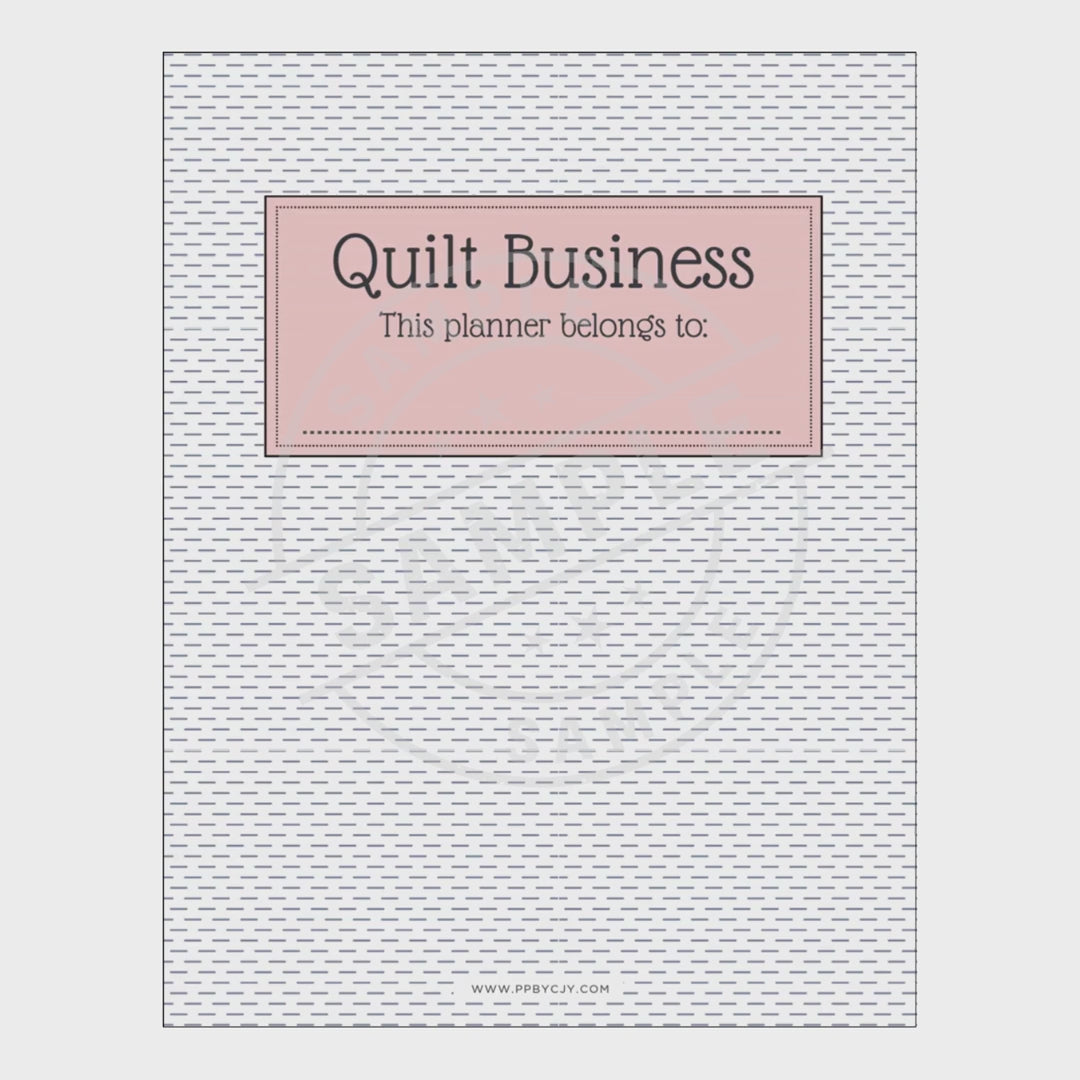video of Planner cover with 'Quilt Business' text on a white background