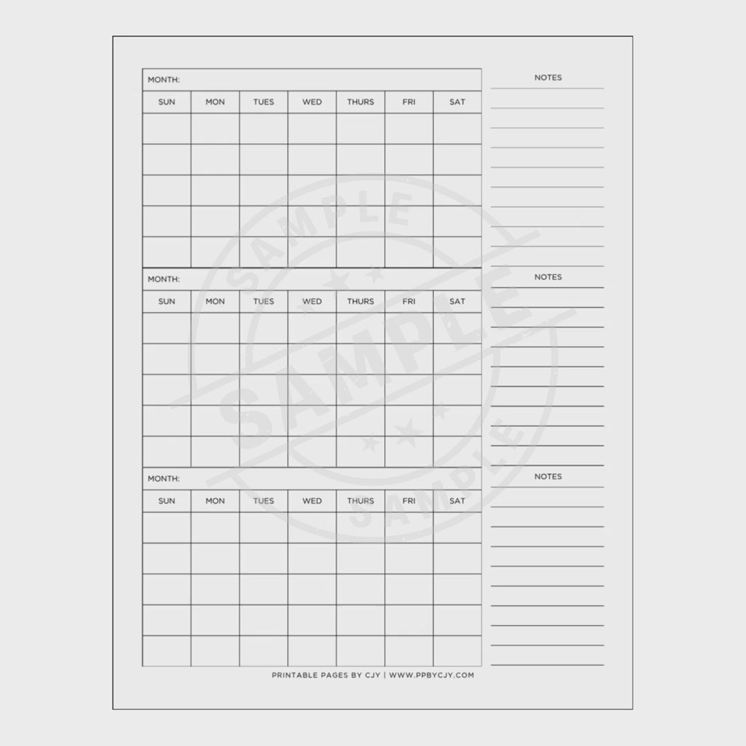 All-in-One Calendar Bundle-1 Month, 2, 3, 4, 6 Months and 1 Year Templates