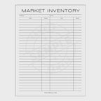 video for market bundle with Market inventory sheet with columns for name, item, price, and quantity on a white background.
