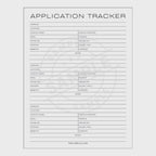 video for pplication tracker sheet with columns for company, location, contact name, phone number, email, found on, position, salary offer, commute, and notes.
