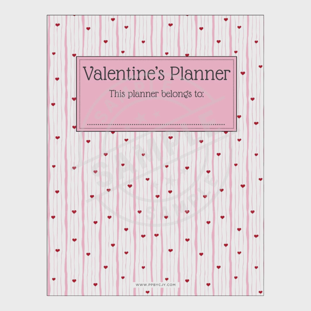 Valentine's Planner with heart pattern and pink label on white background