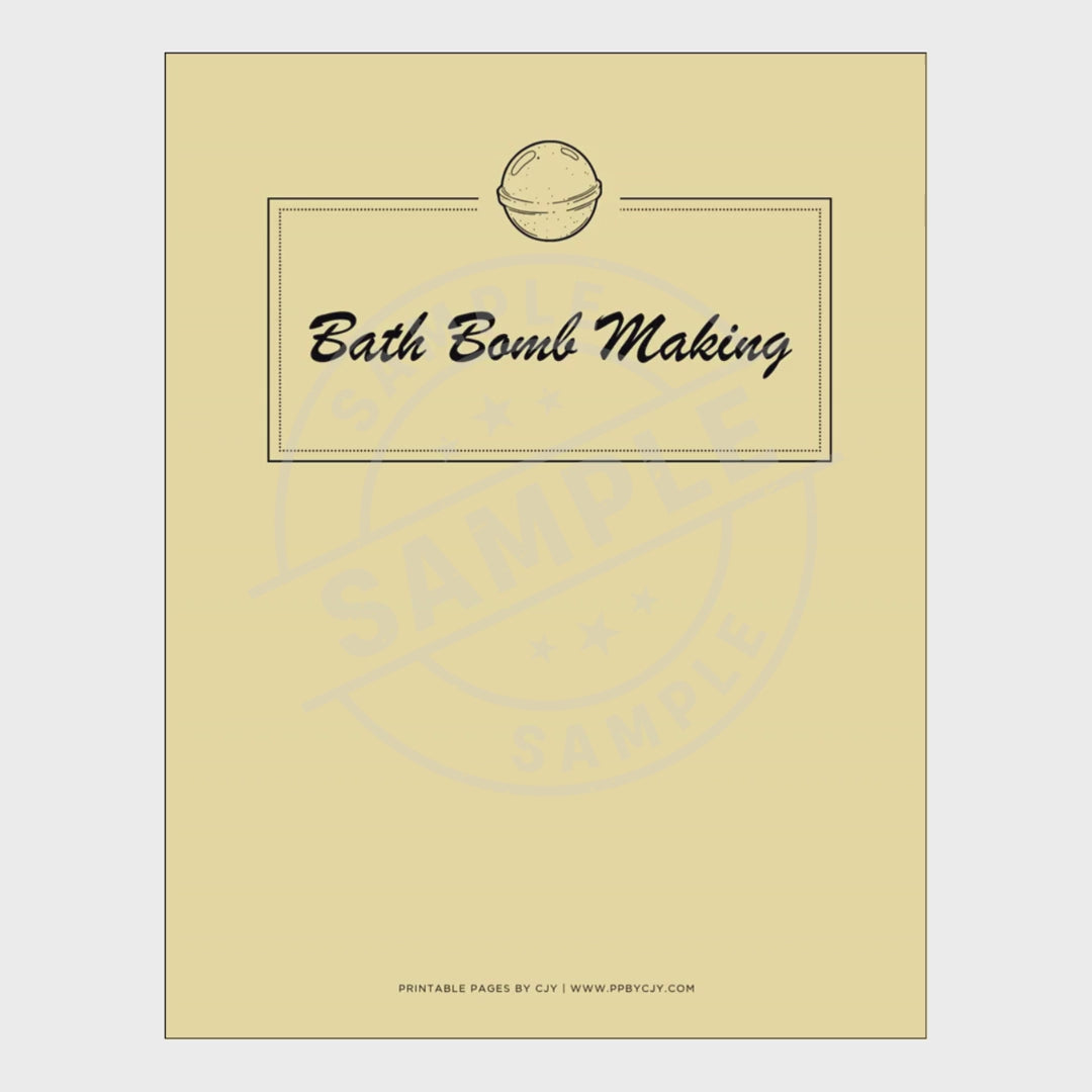 video with Set of bath bomb making worksheets with a yellow cover on a white background