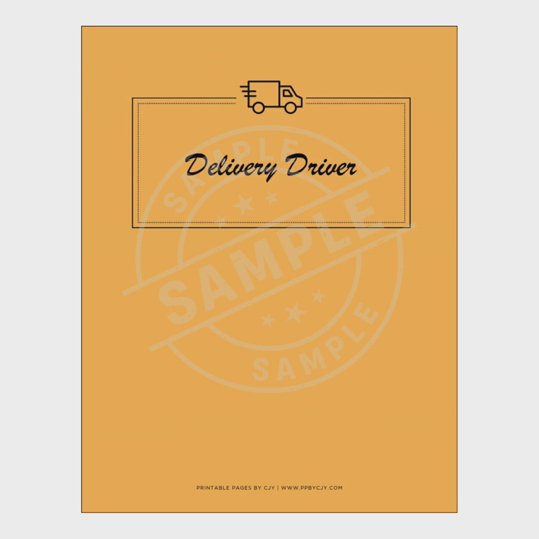 video for Delivery driver notebook with 18 pages of forms on a white background