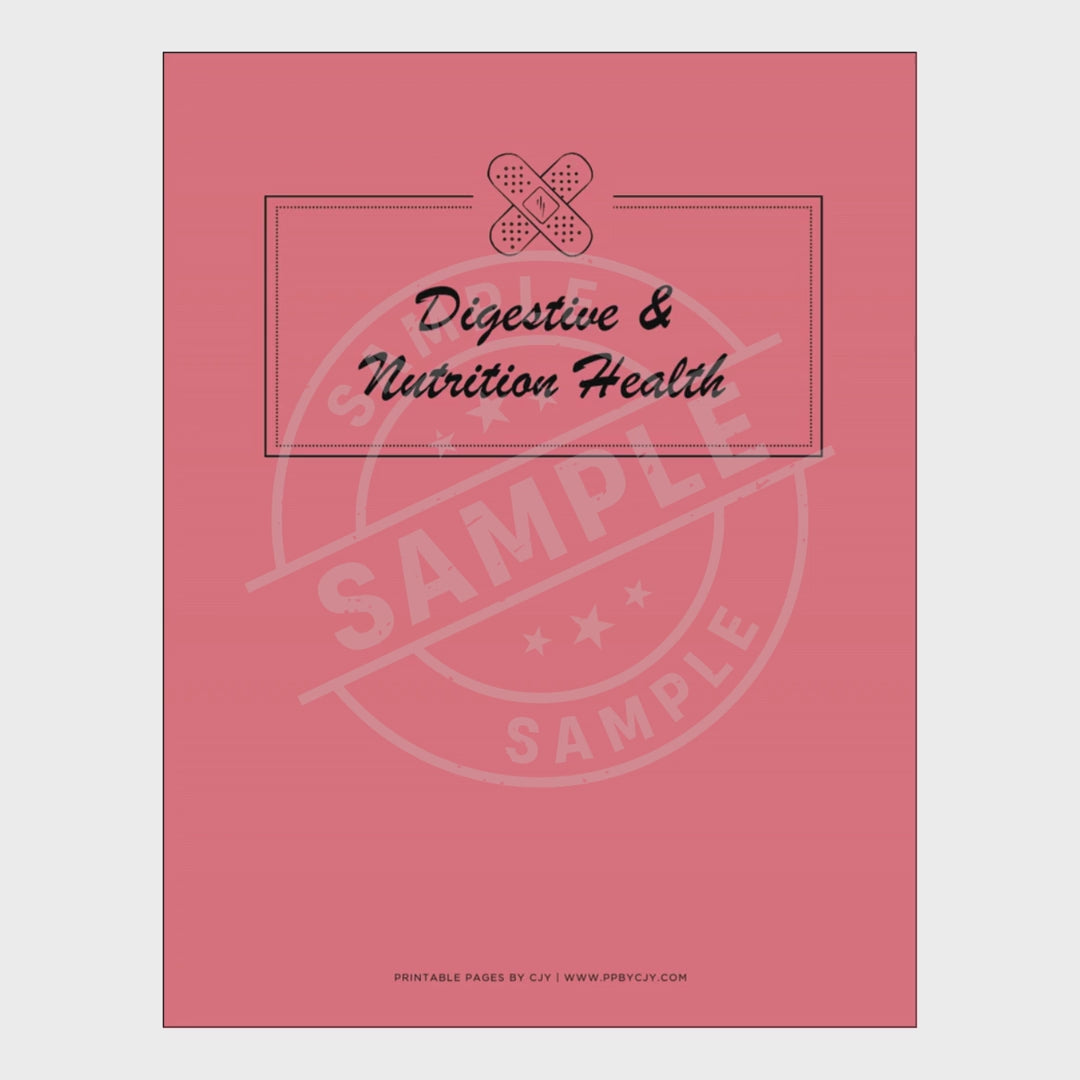 video for Pink notebook with digestive health and nutrition tracking sheets on a white background