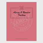 video for Pink notebook with allergy and reaction tracking pages on a white background