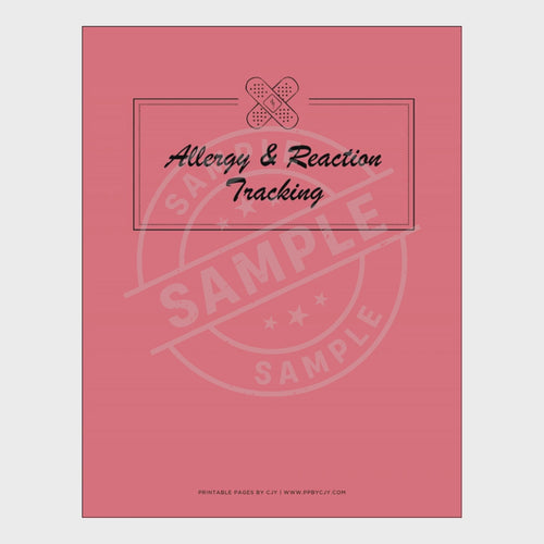 video for Pink notebook with allergy and reaction tracking pages on a white background