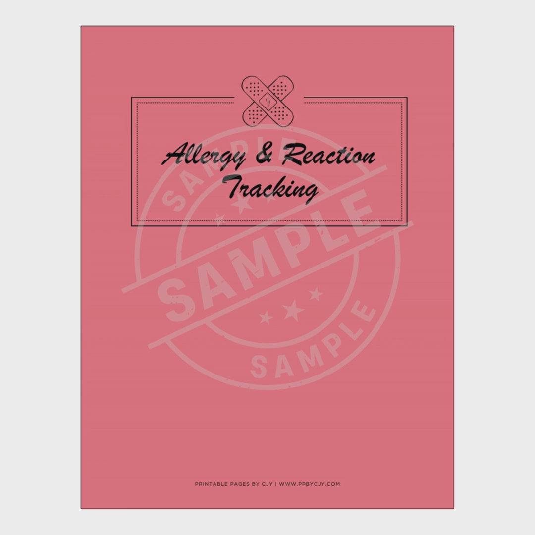 video for Pink notebook with allergy and reaction tracking pages on a white background