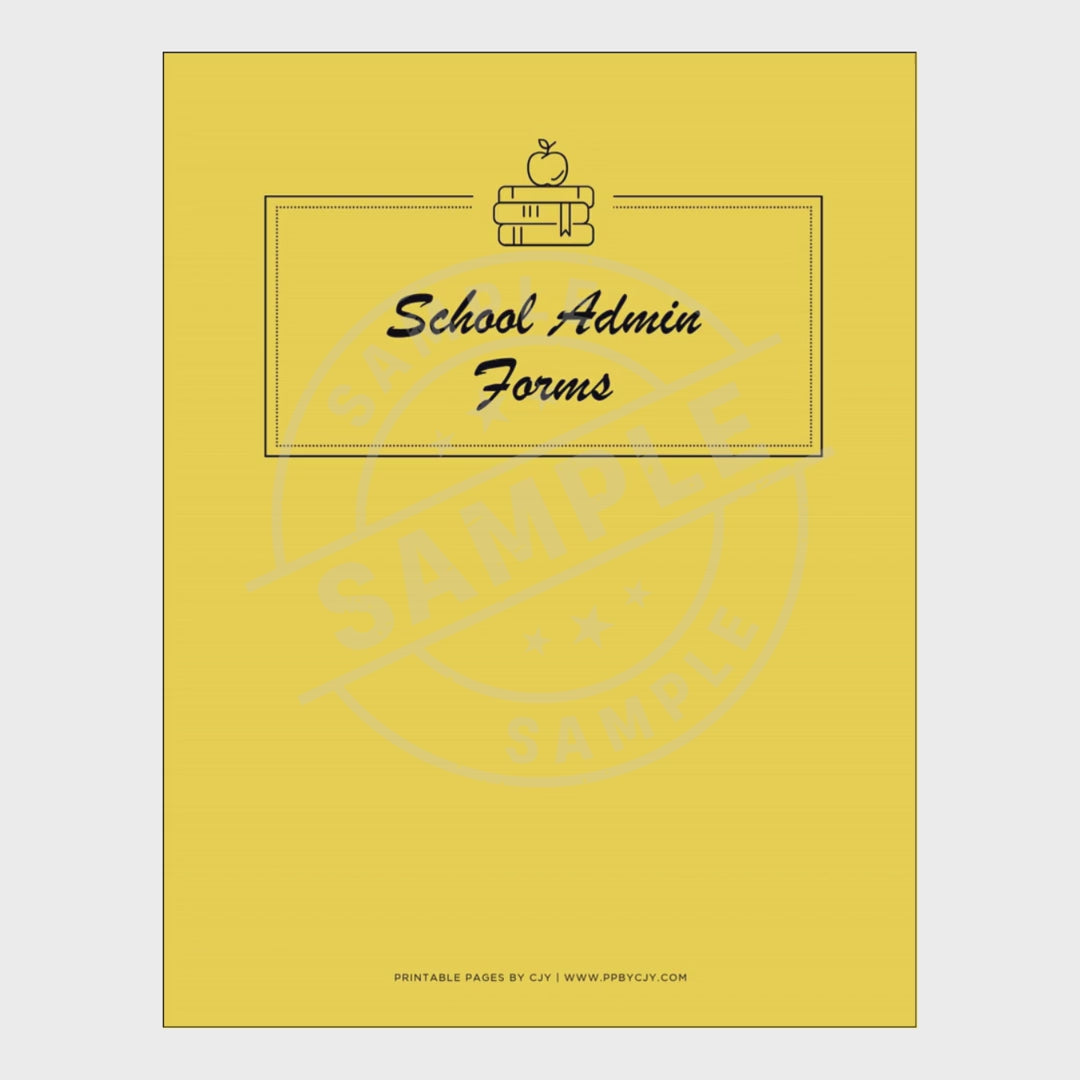 video for Collection of school administrative forms with a yellow cover on a white background