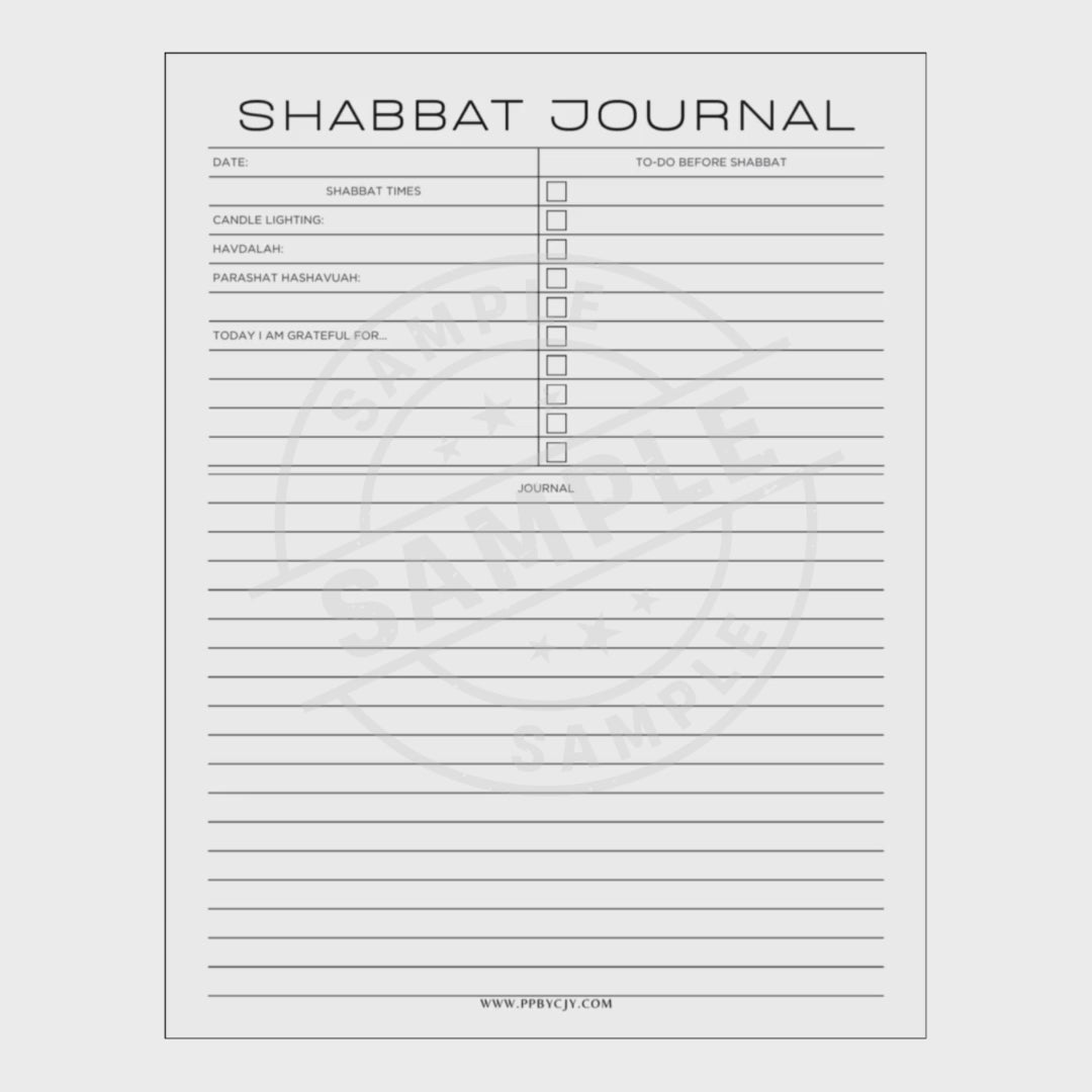 video for Shabbat Journal with checkboxes and text fields on a white background