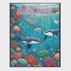 video of Coloring book cover titled 'Marine Mates' with whale illustrations on a blue background.