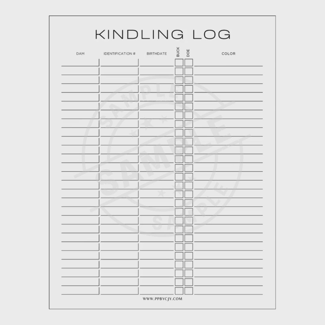 Breeding log sheet with columns for breeding information on a white background