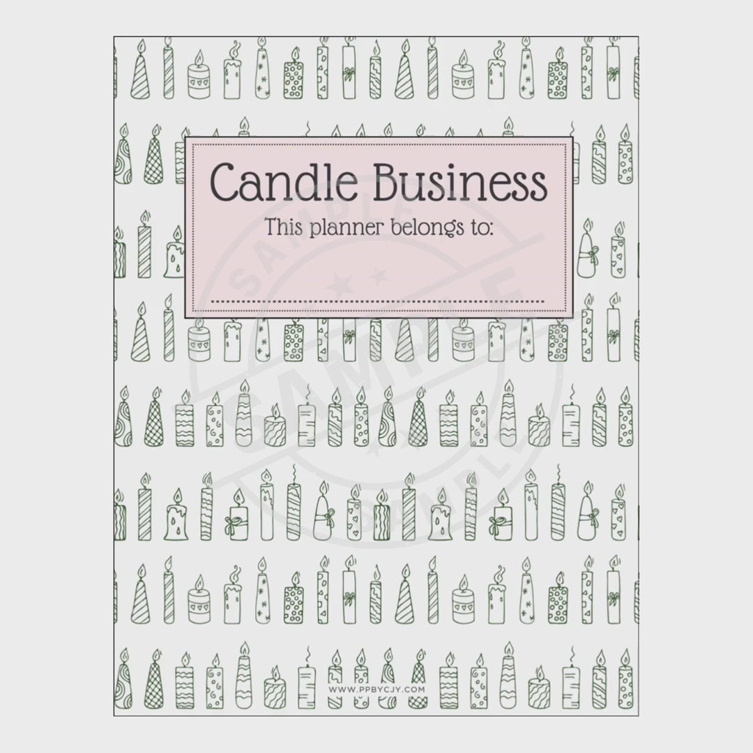 video of Planner cover with candle design and text 'Candle Business' on a white background