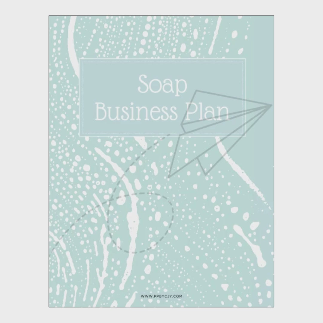 video for Soap Business Plan document with a light blue cover and white text on a white background