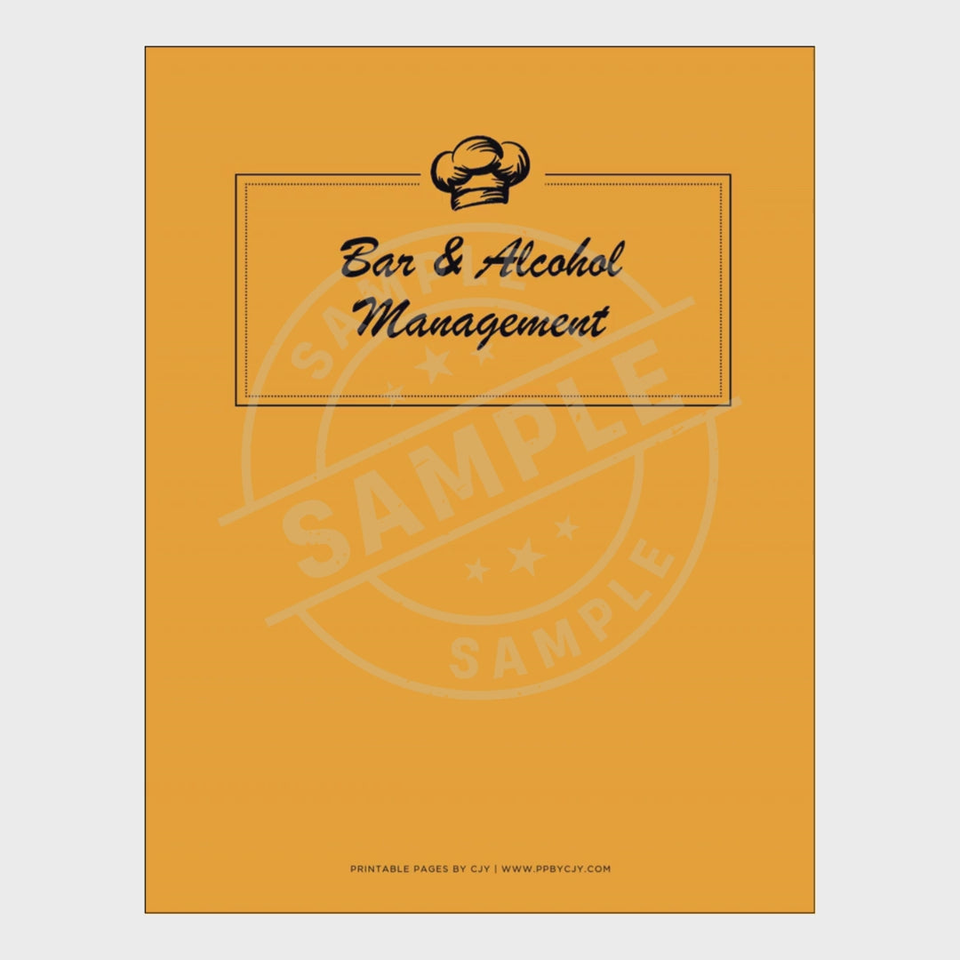 video for Set of bar and alcohol management checklists with an orange cover on a white background.
