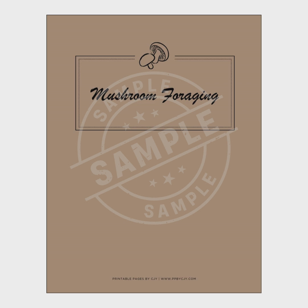 video for Mushroom foraging notebook with various pages on a white background