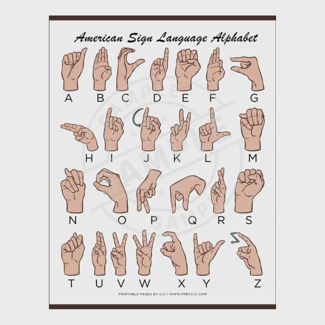 video for American Sign Language (ASL) flashcards for numbers and alphabet on a white background.