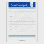 Notepad with 'Hanukkah nights' and a blue banner on a white background