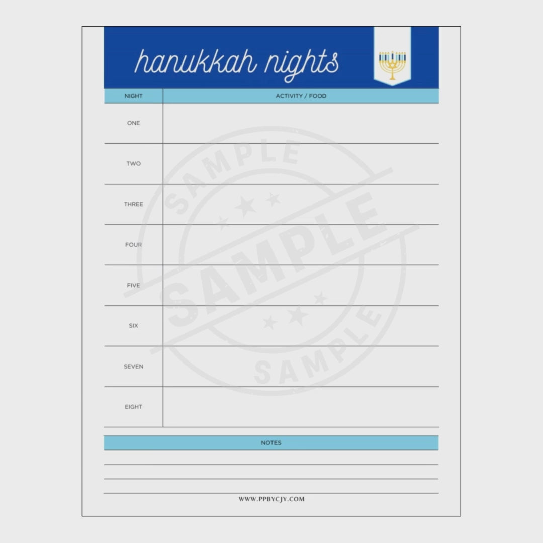 Notepad with 'Hanukkah nights' and a blue banner on a white background