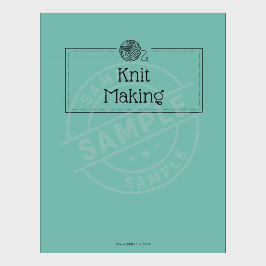 video of Teal planner cover with 'Knit Making' text and yarn ball icon on a white background