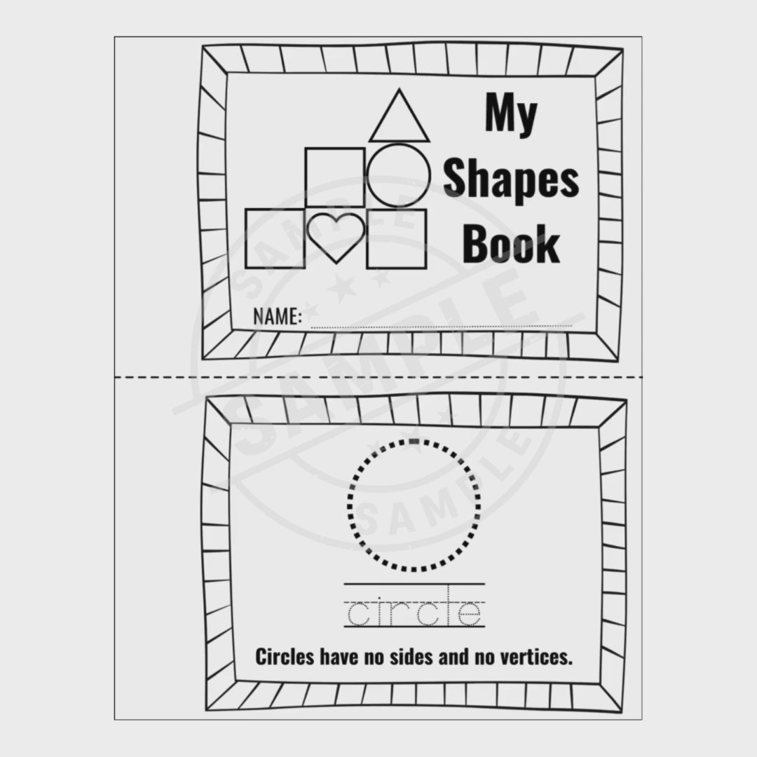 video for Children's educational book titled 'My Shapes Book' with shape definitions on a white background.