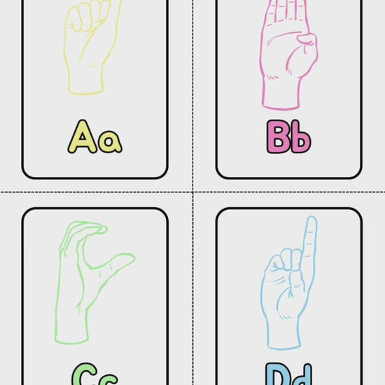 ASL Alphabet & Number Flashcards Printable PDF Template featuring hand signs for letters A-Z and numbers 0-9.

