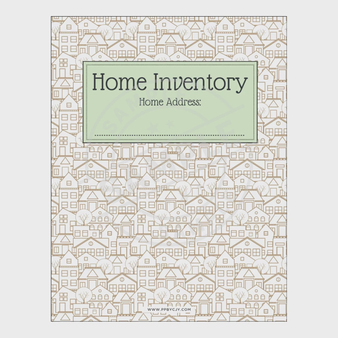 Video of Home inventory book with house pattern on a white background