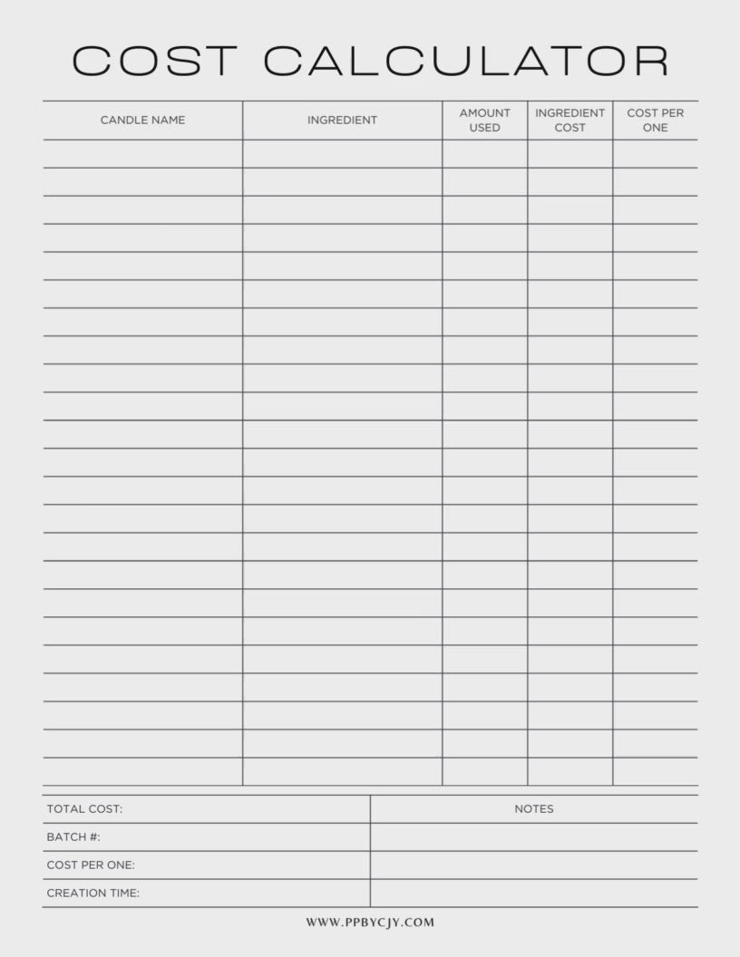 Candle making printable template bundle with recipe tracker, scent log, and supply inventory.

