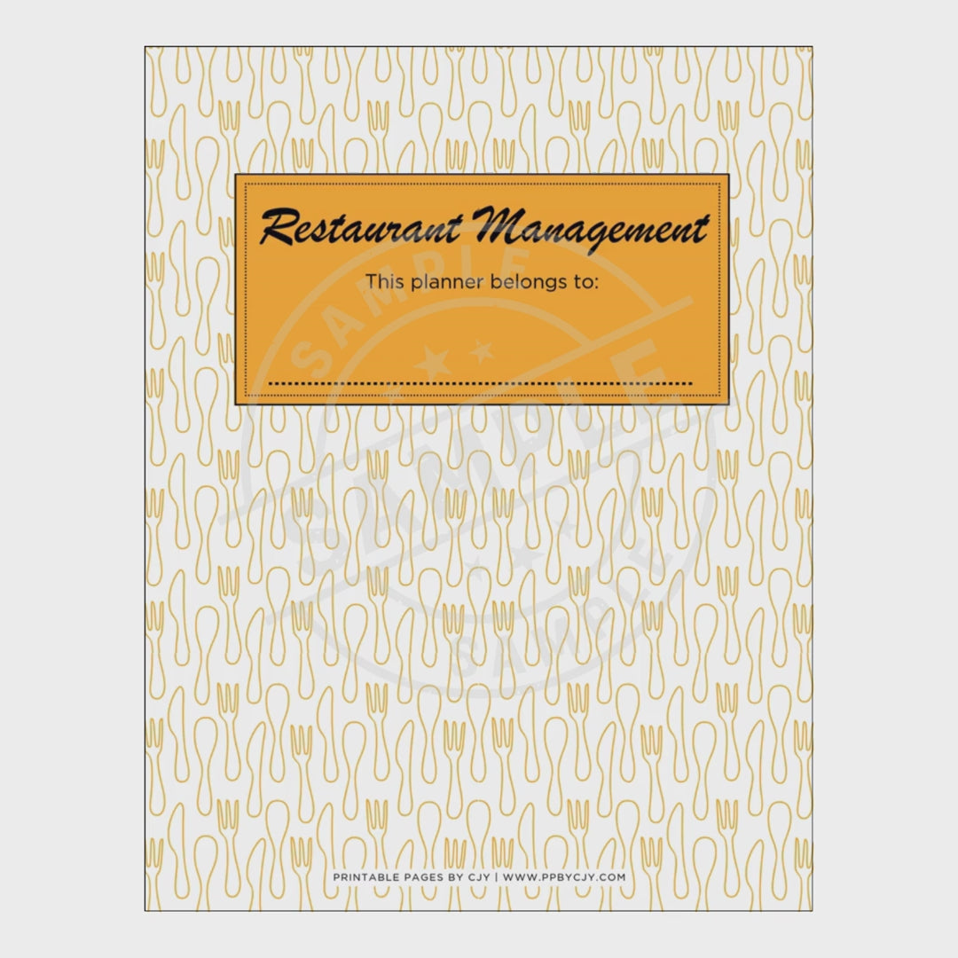 video of Collection of restaurant management planner sheets with various sections on a white background.