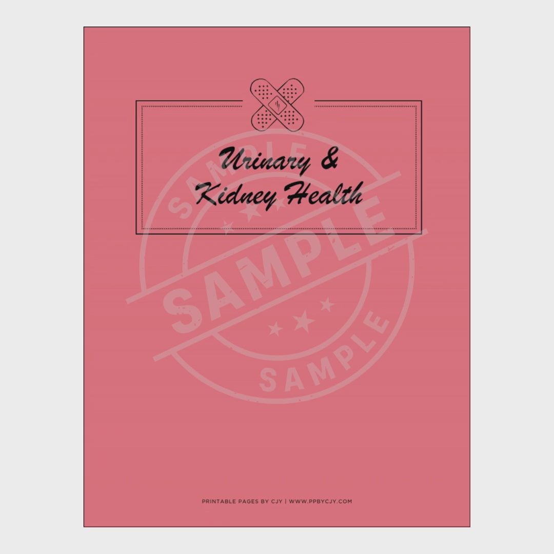 video for Pink notebook with urinary and kidney health tracking pages on a white background