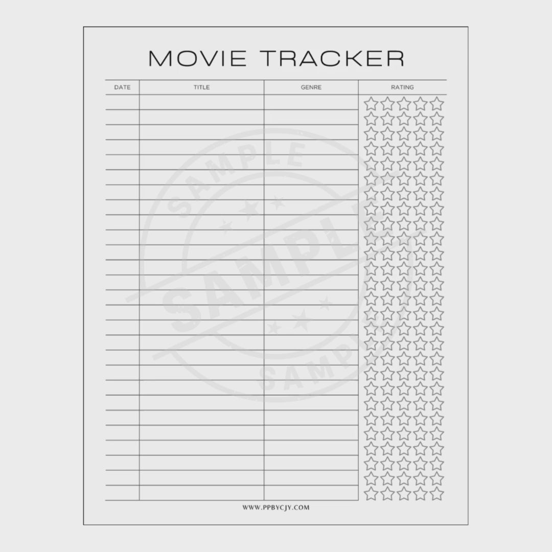 Movie tracker sheet with star pattern on a white background