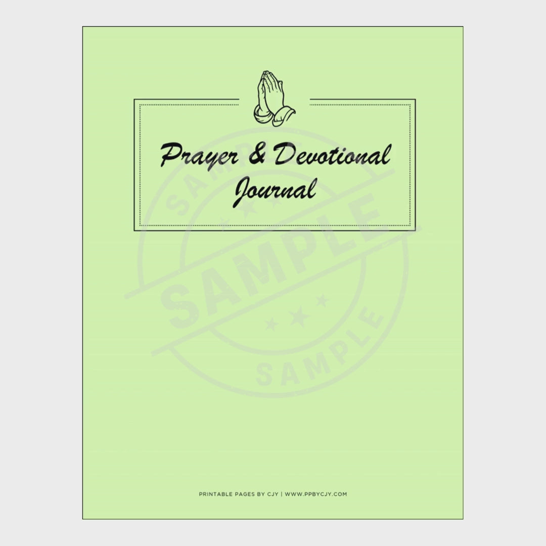 video for Set of prayer and devotional journal pages with a green cover on a white background.