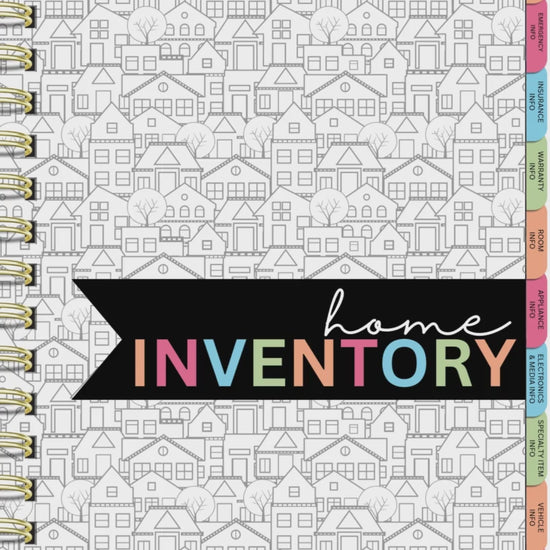 Home Inventory Digital Planner with 75+ hyperlinked pages, including item logs, warranty records, and insurance details