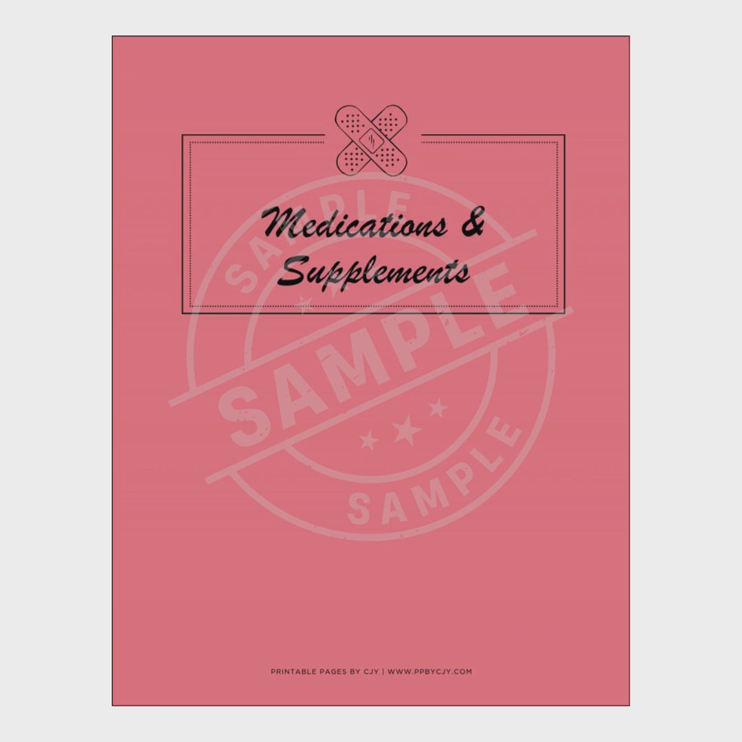 video for Set of medication management forms with a pink cover on a white background
