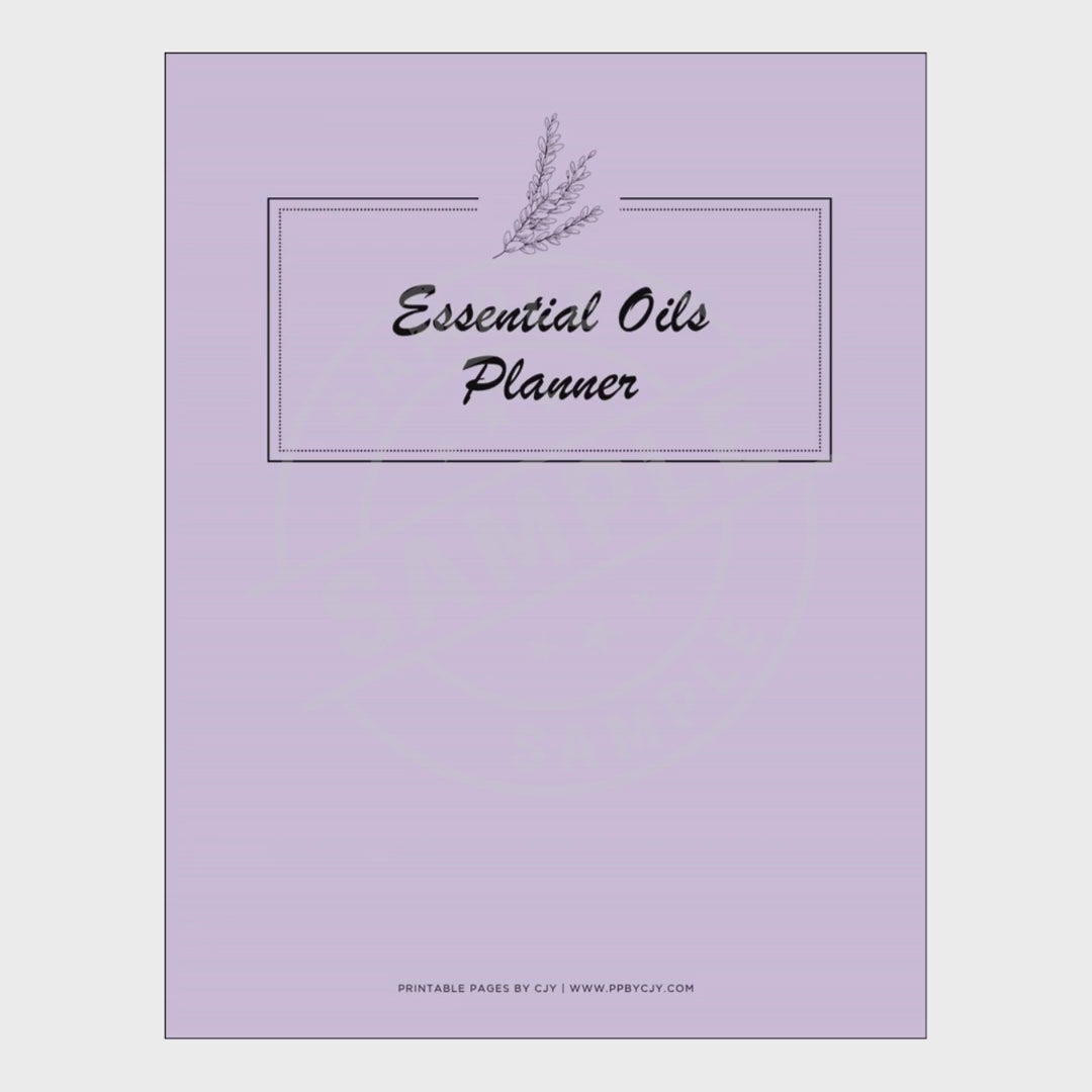video for Essential oils planner with various worksheets on a white background