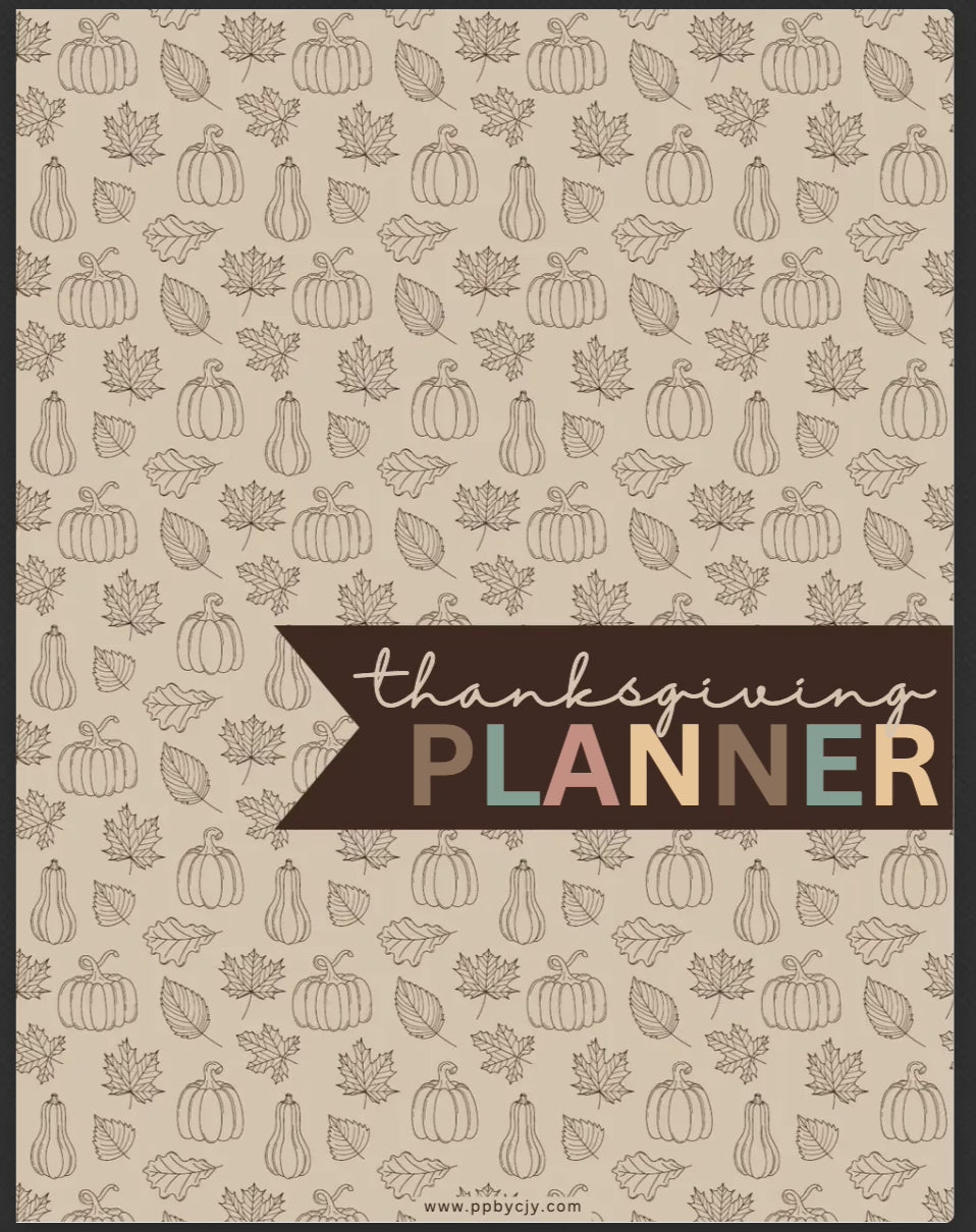 Thanksgiving Printable PDF Binder with 80 pages, including meal planners, shopping lists, guest trackers, recipe organizers, and decoration ideas