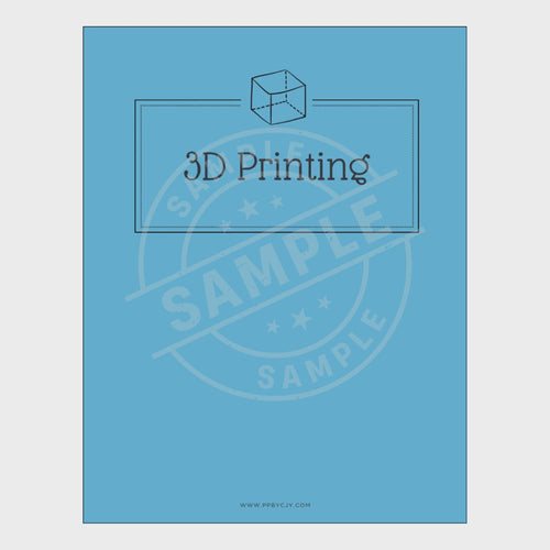 video for Blue planner with '3D Printing' text and a cube icon on a white background