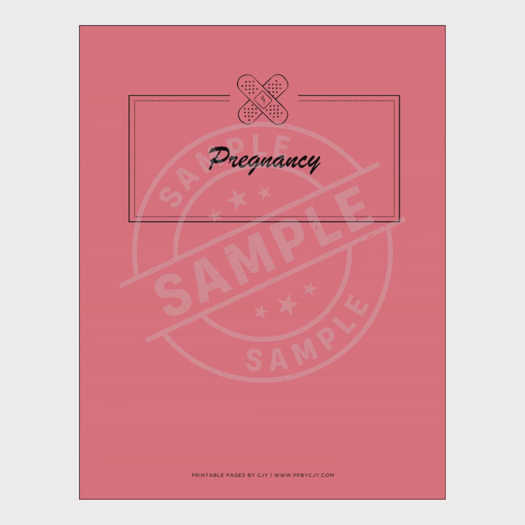 video for Pregnancy planning workbook with various worksheets on a white background