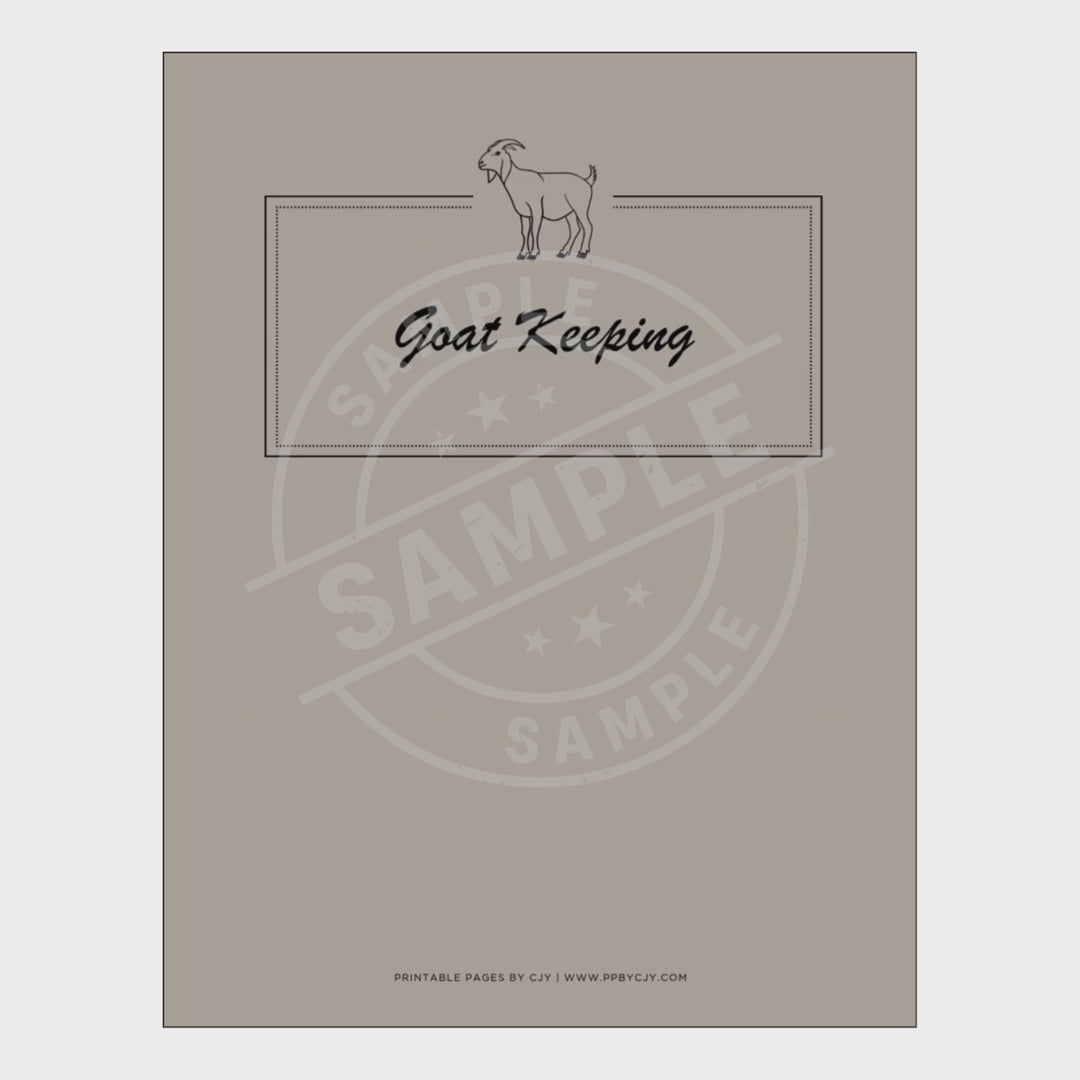 video for Collection of goat keeping logs and planners with a central notebook titled 'Goat Keeping'.
