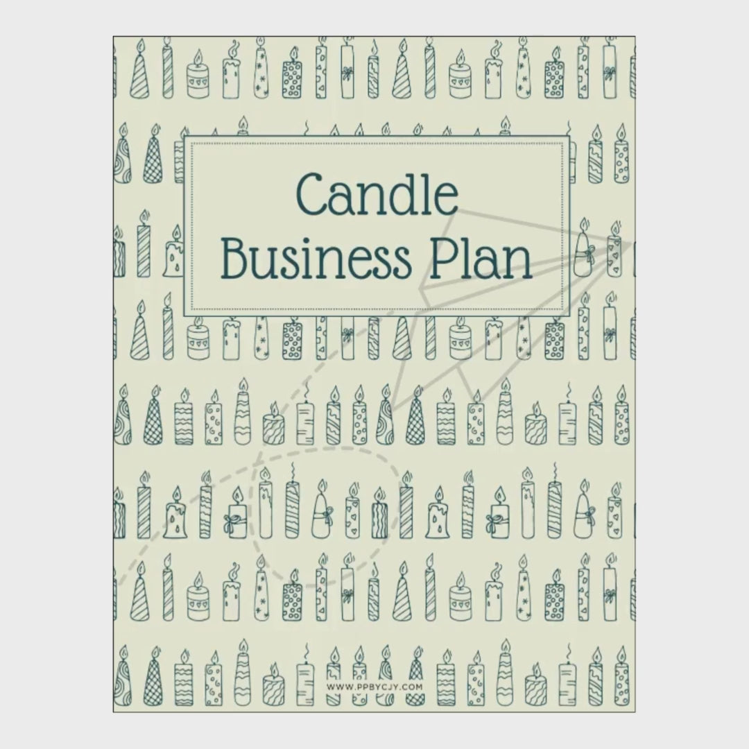 video of Book titled 'Candle Business Plan' with candle illustrations on a white background