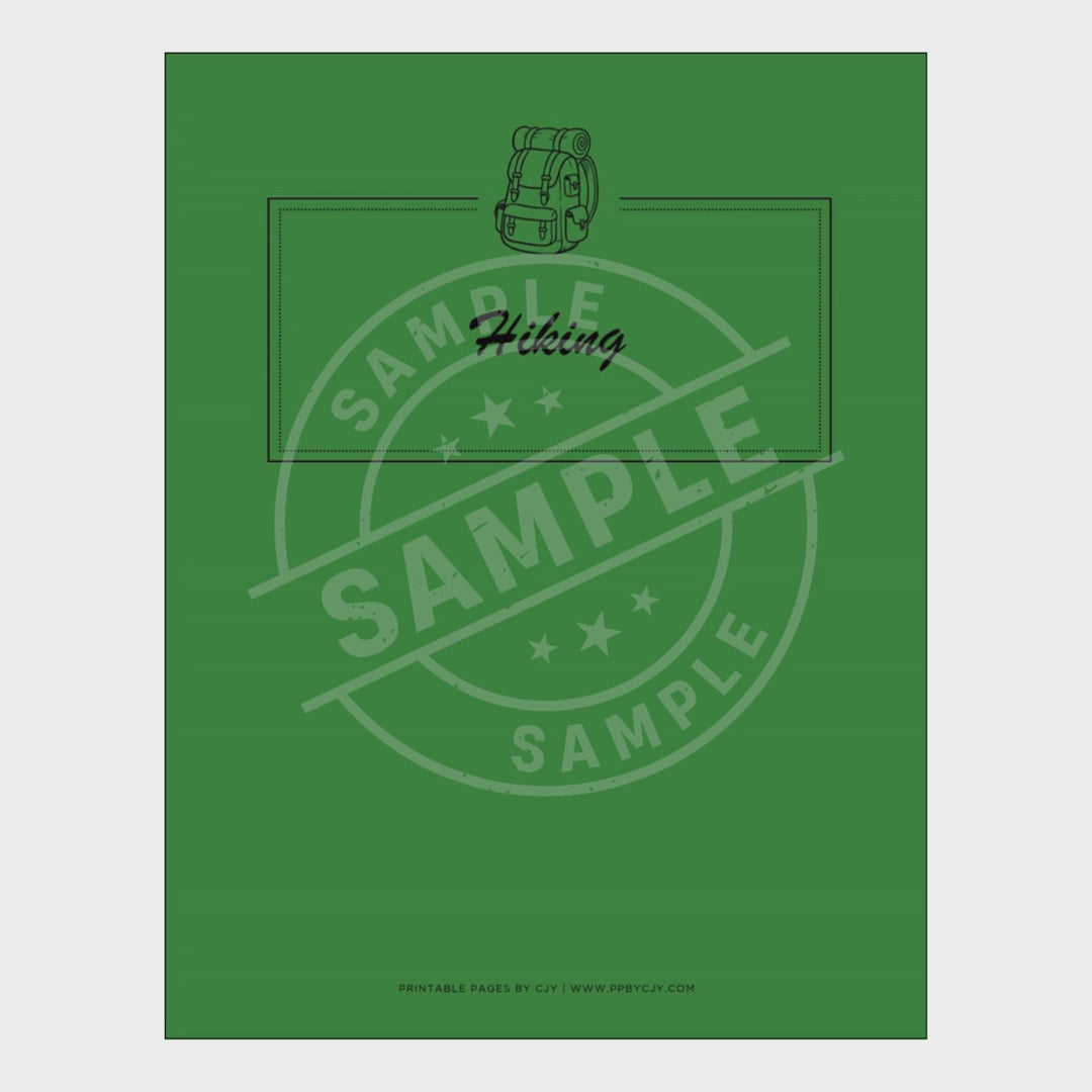 video for Green notebook with hiking log sheets on a white background