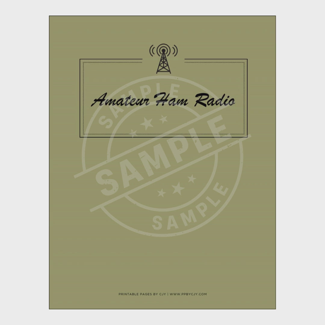 video for Set of amateur ham radio log books with various forms on a white background