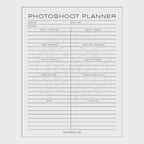 video of Photoshoot planner sheet with columns for project details on a white background