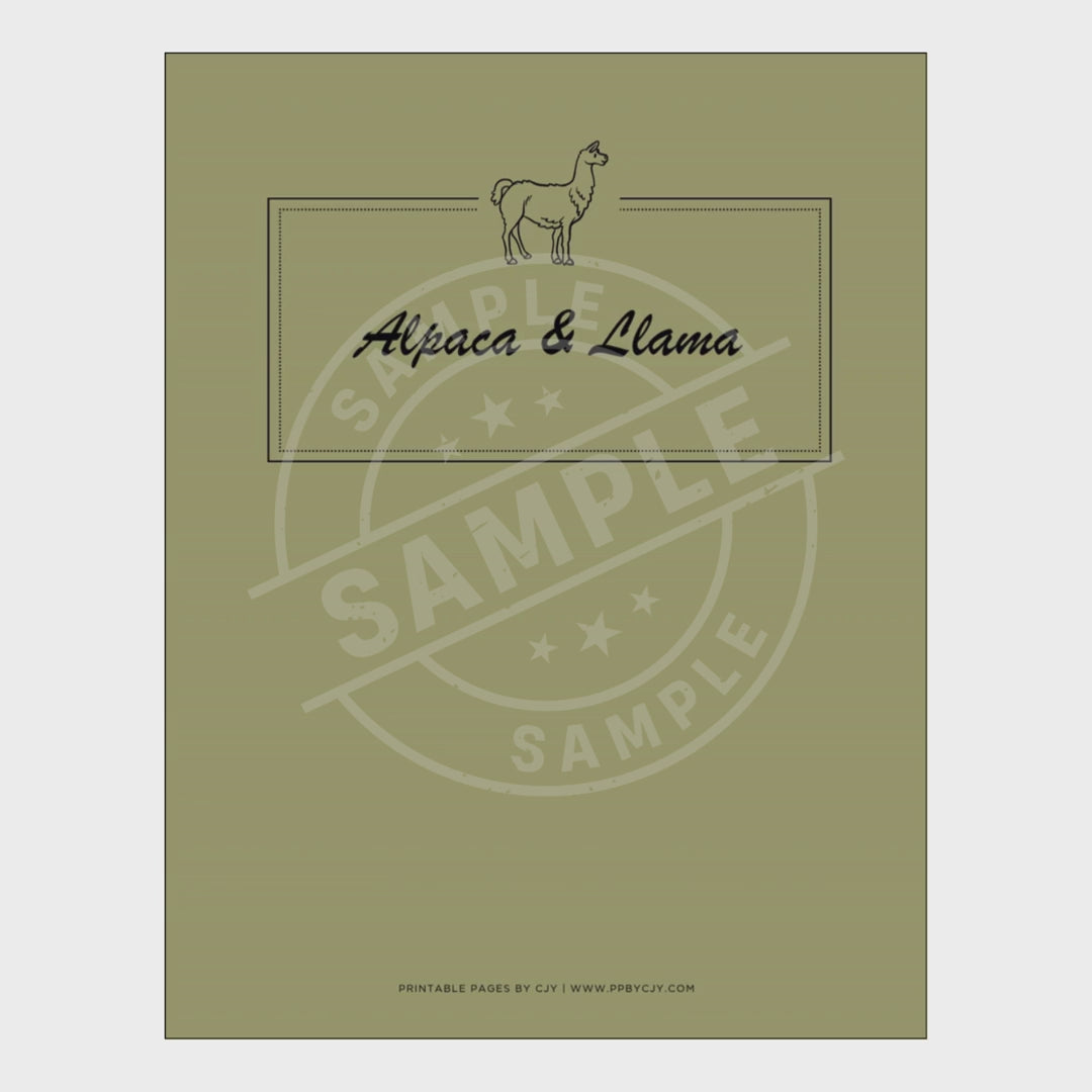 video for alpaca and llama management notebook with various forms on a white background